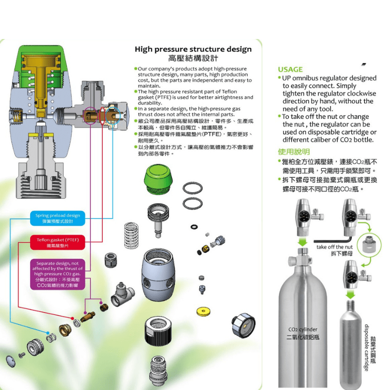 UP AQUA A-171-S CO2 Regulator (Sliver)