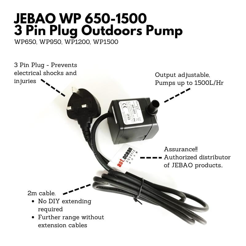 JEBAO 3 Pin Plug Outdoors Pump (2m Weather Proof Cable) - 650-1,500(L/