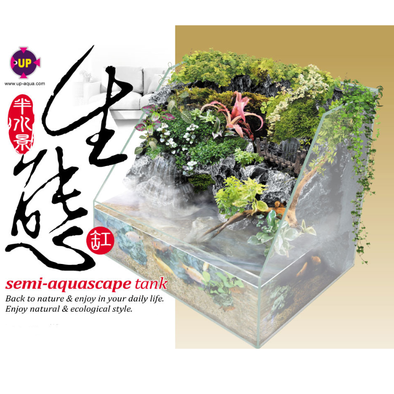 UP AQUA TK Semi Aquascape Tank (Paludarium Aquarium w/ Foam Background