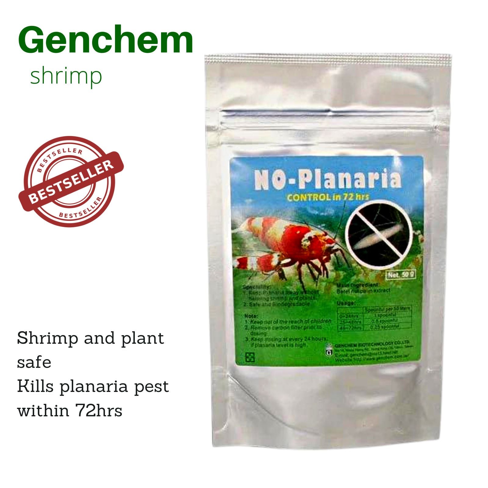 GENCHEM No Planaria (kill planaria safe for shrimp) - 100g