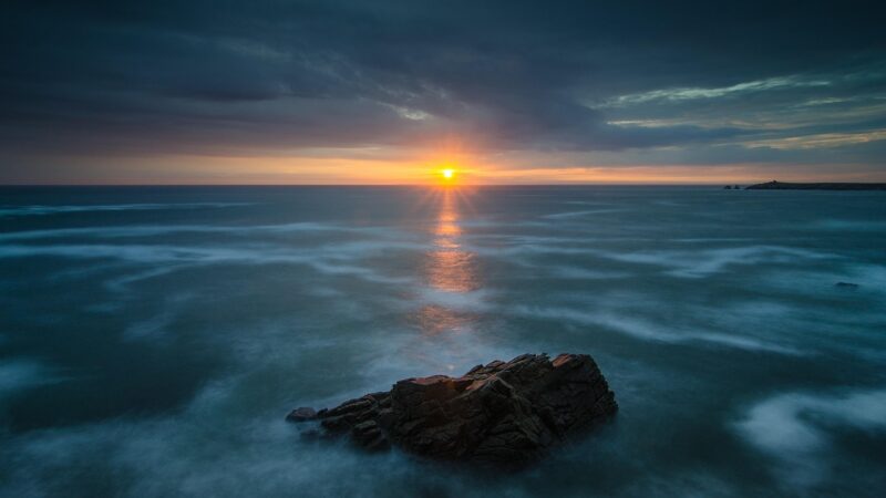 ocean, sunrise, nature, dawn, peninsula, france, landscape, horizon