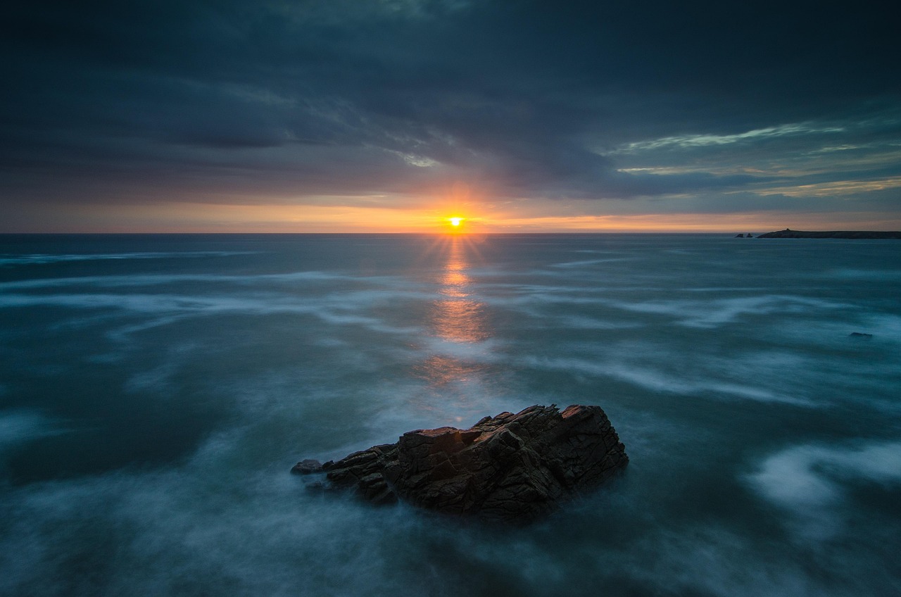 ocean, sunrise, nature, dawn, peninsula, france, landscape, horizon