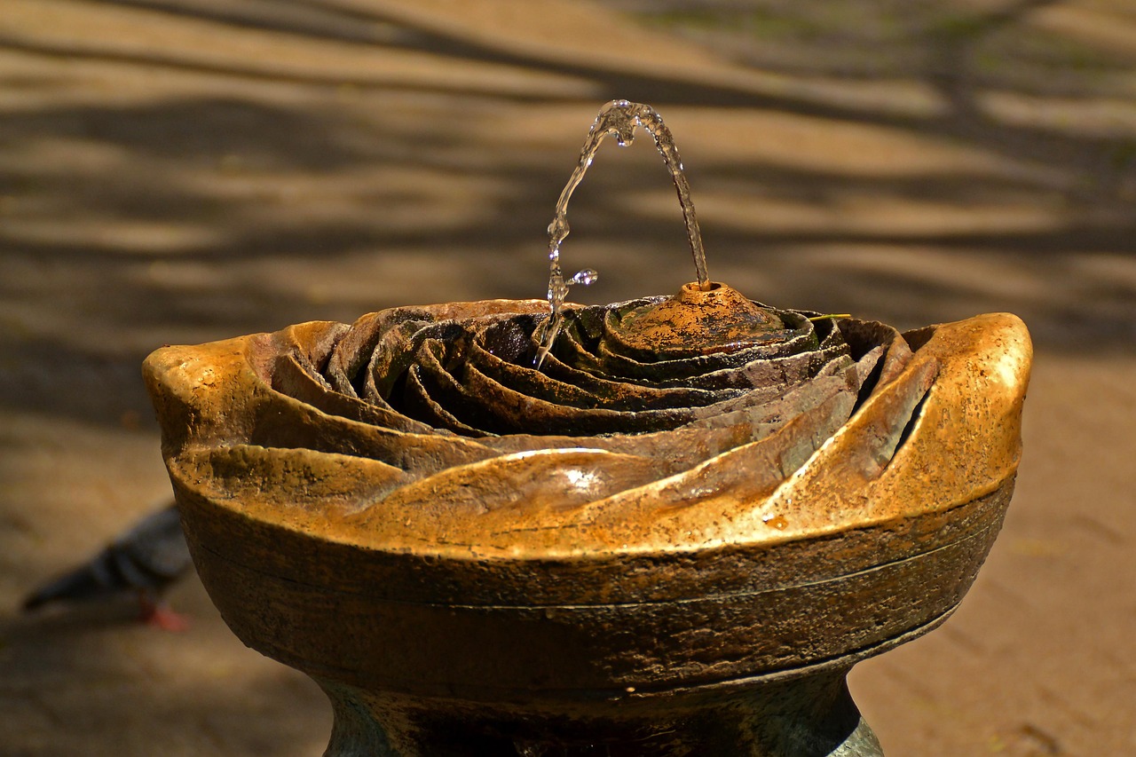 fountain, water jet, gargoyles, pool of water, water, water fountain, water feature, flow, nature, crystal clear, run down, w
