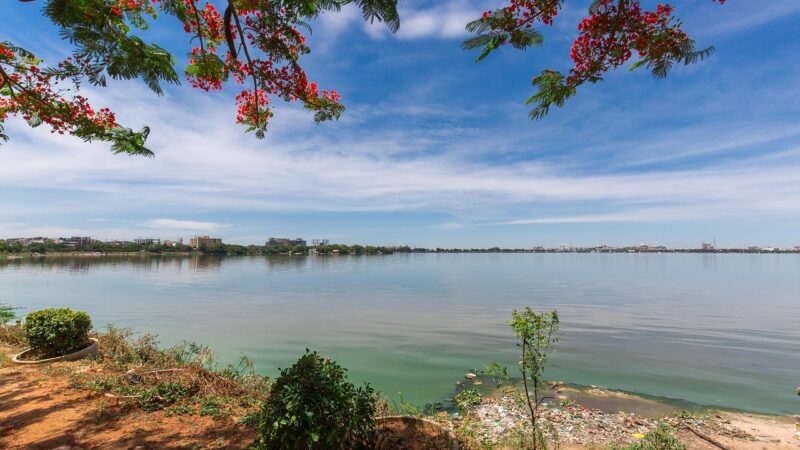 hyderabad tank bund, lake, nature, blue sky, water, landscape