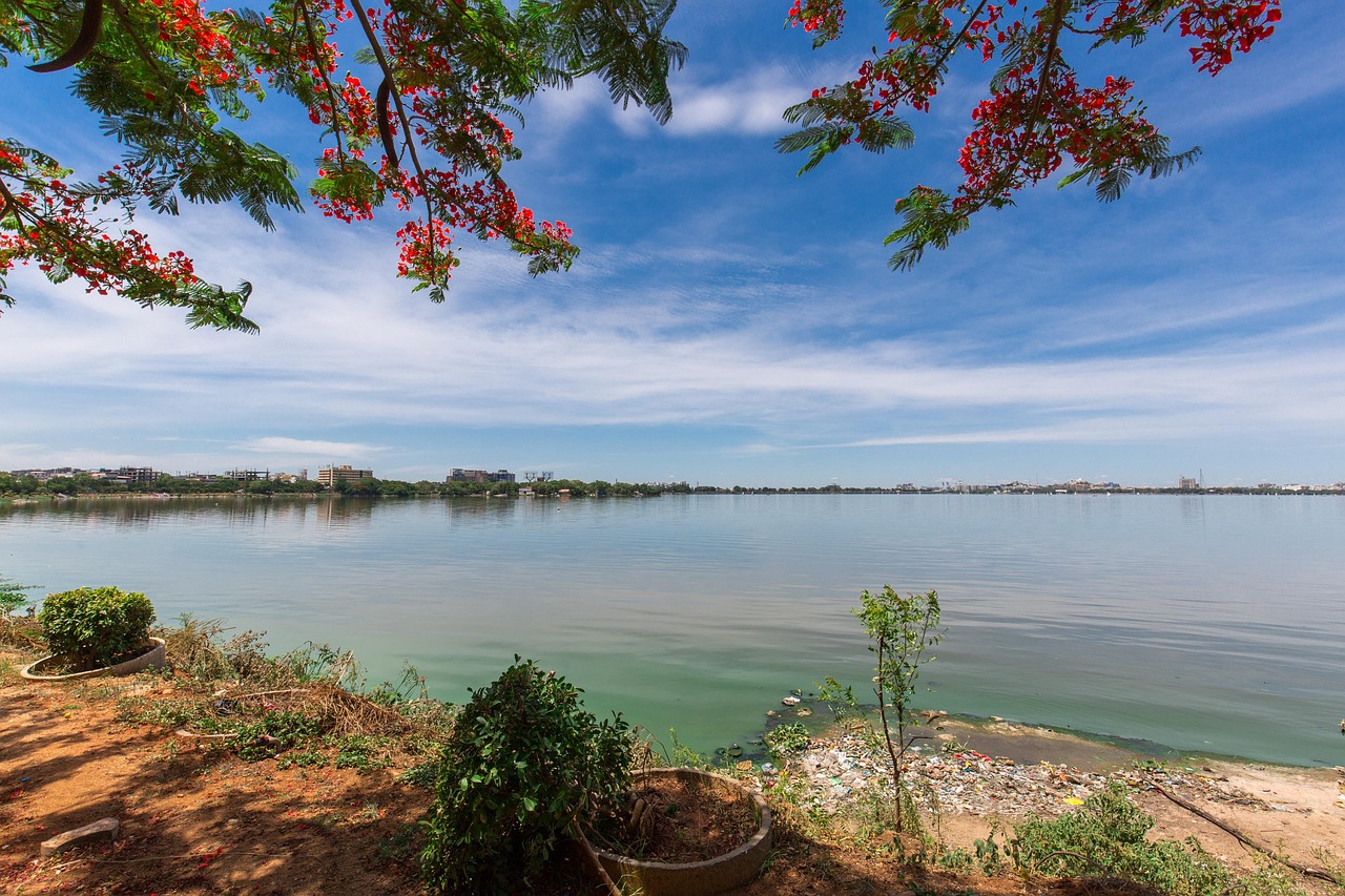 hyderabad tank bund, lake, nature, blue sky, water, landscape