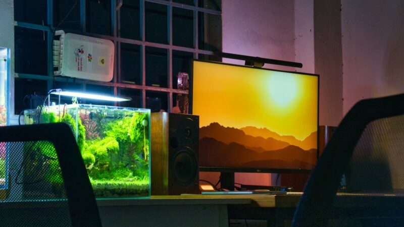 a computer monitor sitting on top of a desk